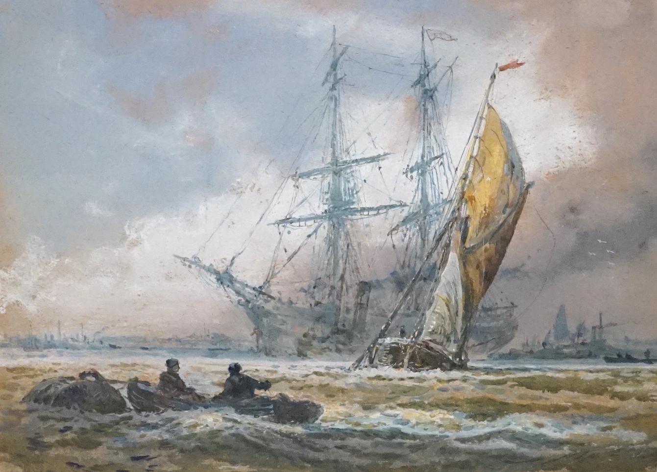 Sydney Goodwin (1867-1944), pair of watercolours, 'Barge out of Portsmouth' and 'Barge on the Thames picking up a mooring', unsigned, 25 x 33cm